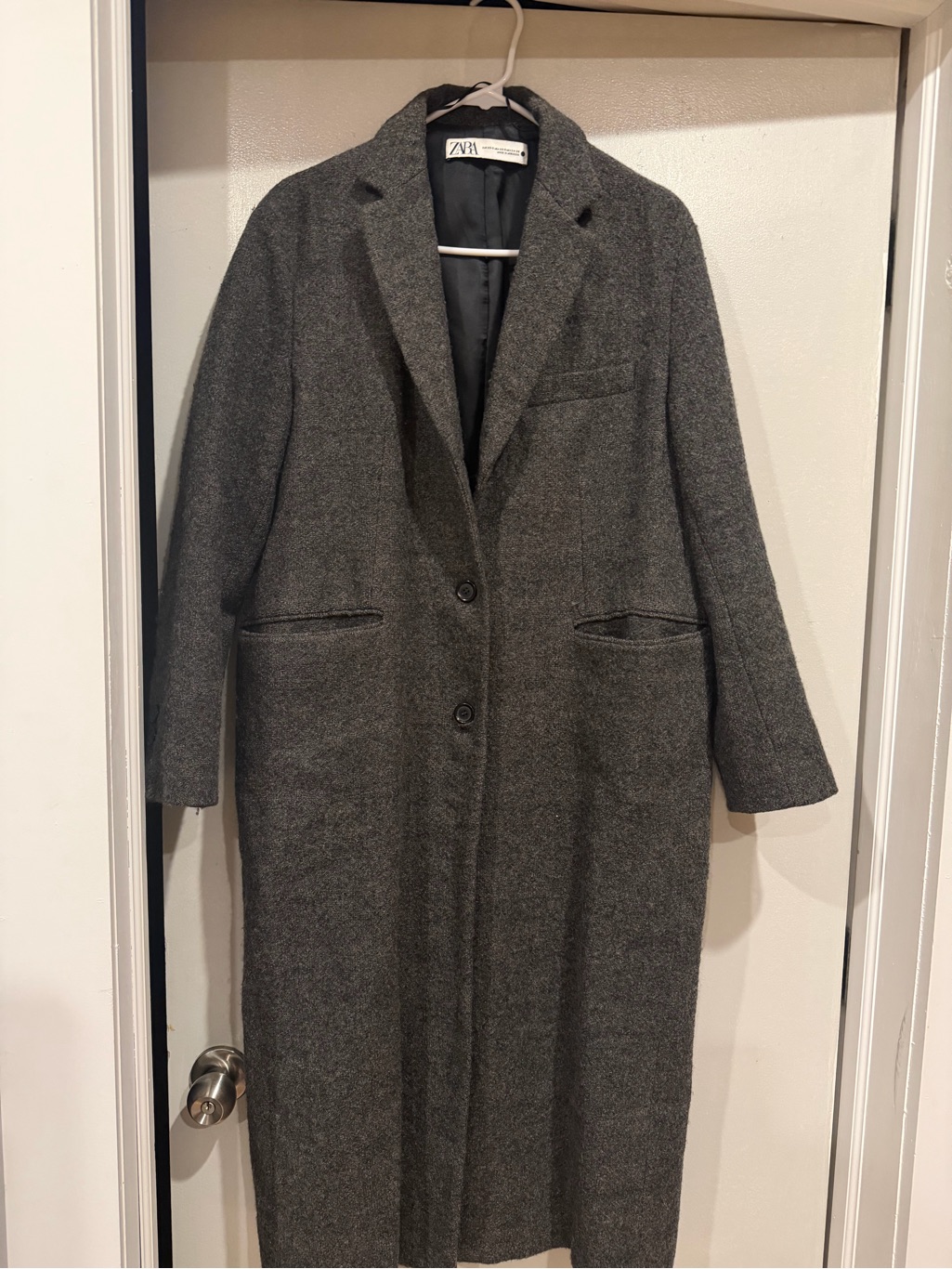 Zara Gray Long Wool-Blend Trench Coat